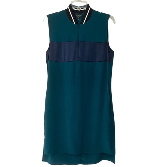 Rag & Bone Nico Silk Color block Sleeveless Side Pockets Mini Dress S Green - Picture 4 of 13